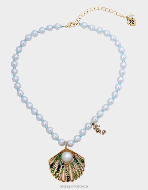 Women Cruise Control Pearl Shell Pendant Necklace Blue Betsey Johnson Jewelry JHZ8F312