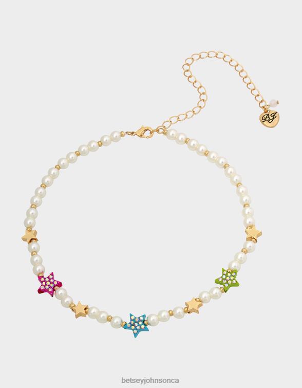 Women Kidult Kitsch Pearl Collar Necklace Multi Betsey Johnson Jewelry JHZ8F356