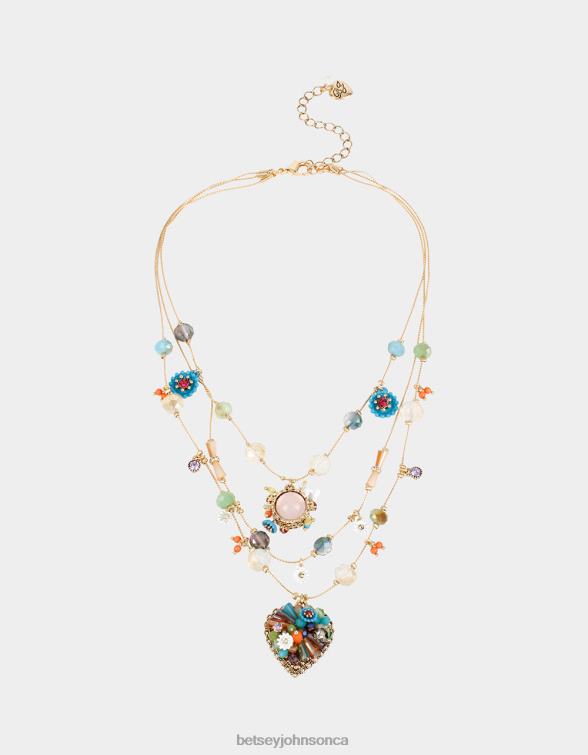 Women Mixed Flower Heart Illusion Necklace Multi Betsey Johnson Jewelry JHZ8F324