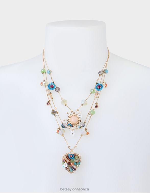 Women Mixed Flower Heart Illusion Necklace Multi Betsey Johnson Jewelry JHZ8F324